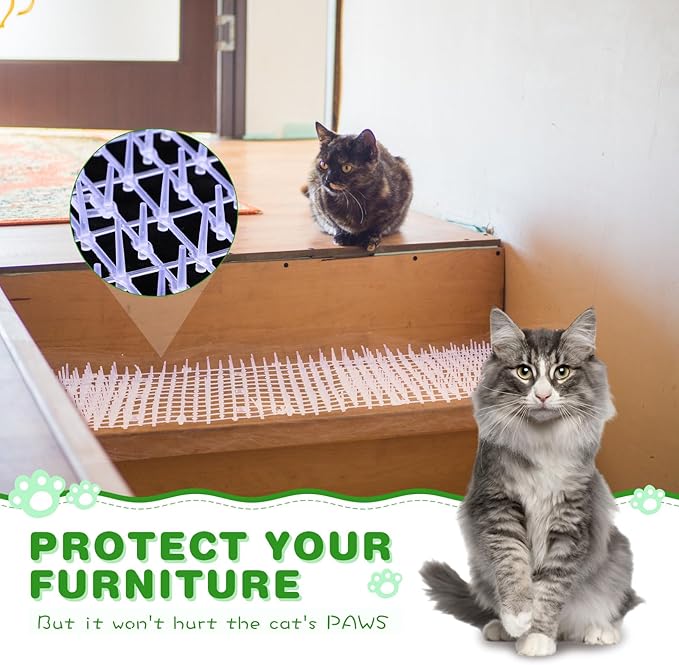 Sanwuta 2 Pcs 26.3 ft Cat Spike Mat Outdoor Cat Deterrent Mat with Spikes Prickle Strips Indoor Dog Digging Deterrent Anti Network Spikes with 10 Staples for Garden Fence(White)