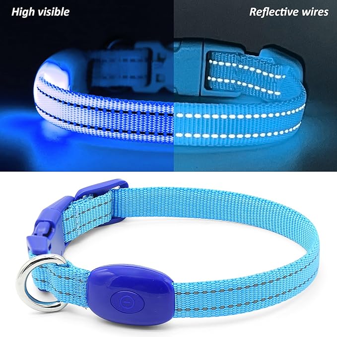 Light Up Dog Collar for Small Dogs, Reflective LED Dog Collar Rechargeable Puppy Collar Glowing Cat Collars Safety Dog Lights for Night Walking (Royal Blue)