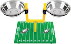 NFL Philadelphia Eagles Goalpost Football Field Dog Feeder – Adjustable Elevated Dog Bowls with Stand, 2 Stainless Steel Bowls, Non-Slip Rubber Feet, Raised Pet Feeder for Large & Small Dogs, Cats.