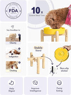 LE TAUCI Ceramic Slow Feeder Puzzle Bowl Elevated 1.5 Cup with Wooden Stand for Small & Medium Dog, Fast Eater Food Bowl, Star Yellow