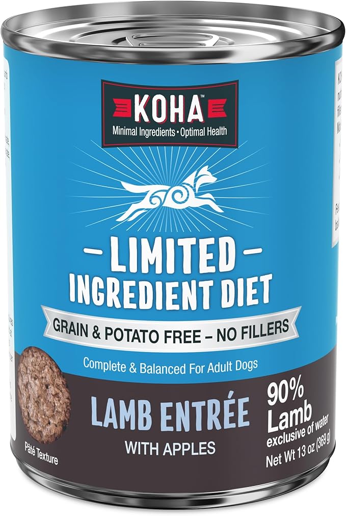 KOHA Limited Ingredient Diet Lamb Entrée for Dogs - Grain Free Wet Dog Food with No Fillers - Canned Dog Food Sensitive Stomach - 13 oz Pack of 12