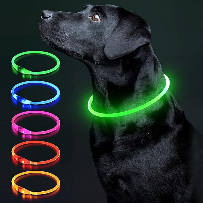Colaseeme LED Dog Collar, Light Up Dog Collar 1 Count USB Rechargeable TPU Glow Safety Dog Necklace Light, Dog Lights for Small Medium Large Dogs, Please Do Not Use Fast Charging (Green)