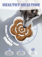 Ceramic Slow Feeder Dog/Cat Bowl, Anti-Choking Slow Food Bowls, 8" 11.3oz Slow Feeder for Medium, Large Breeds, Plum Puzzle Design, Non-Slip Silicone, Dishwasher and Microwave Safe, White