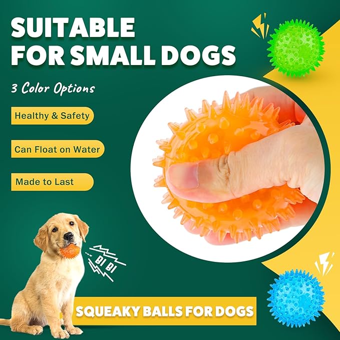 Interactive Dog Toys - 2.5' Squeaky Teething Chew Balls for Small Dogs, Clean Teeth & Training (5Pcs)