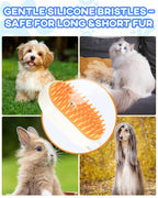 Luxelle Cat Steam Brush for Shedding – 4 in 1 Orange Pet Grooming Brush with Spray, Hair Removal, Massage & Cleaning – Anti-Static Defur Comb for Long & Short Haired Cats and Dogs