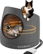 Courpal® Heated Cat Cave Bed for Indoor Cats - Surround Heating Enclosed Round Cat Dome with Adjustable Heating & Timing - Large Warm Cat Hut with FauxFur Lining for Winter Sleep - Up to 18 Lbs