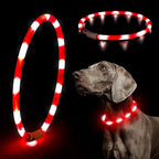 HIGO Light Up Dog Collar, Lightweight Silicone LED Dog Collar, USB Rechargeable Dog Collar Light for Dogs Cats Walking at Night (Red-Silicone)