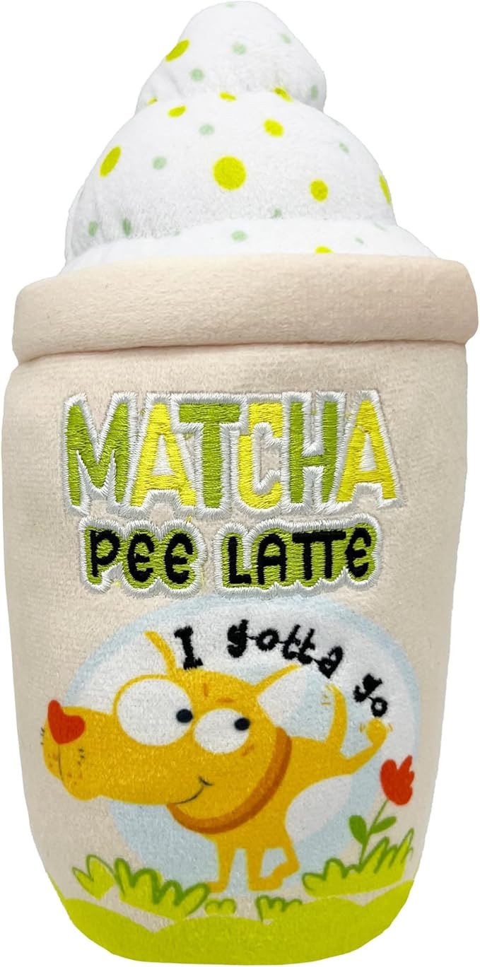 Huxley & Kent for Dogs - Matcha Pee Latte (Large) - Funny Durable Power Plush Dog Toy with Squeaker - Dog Gift