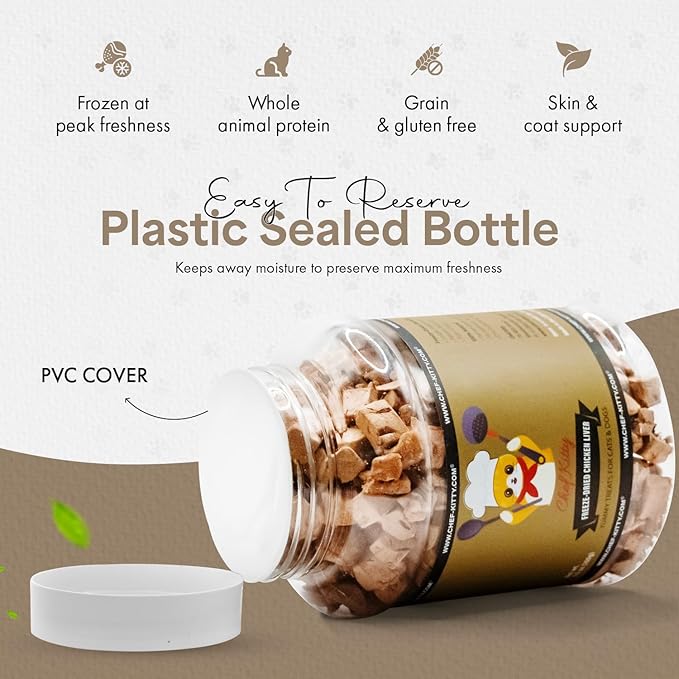 Freeze-Dried Chicken Liver Treats for Cats & Dogs – 100% Human Grade, Single Ingredient, High-Protein, Healthy Snack – No Additives or Preservatives – 3.1oz - Inspected & Tested in USA