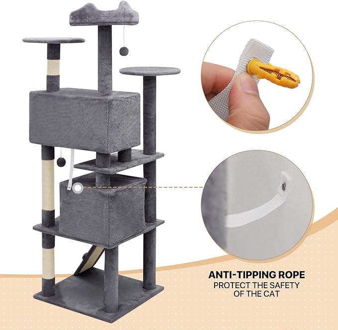 MoNiBloom 70 Inch Cat Tree Tower for Indoor Cats Large Adults, Tall Cat Tower with Scratching Post, Multi-Level Furniture Activity Center with Cat Condo Pet Play House, Smoky Grey