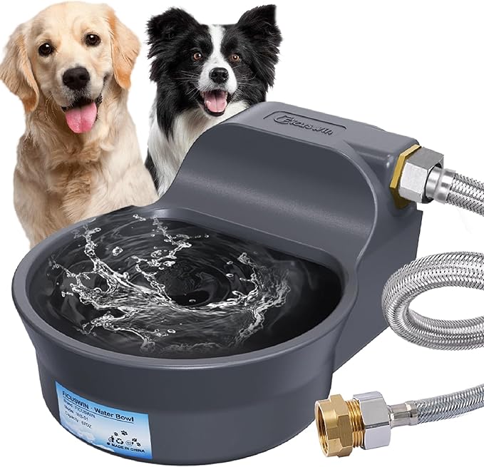 67OZ Automatic Dog Water Dispenser Patented Dog Water Bowl Dispenser Fits 3/4'' GHT Faucet Automatic Water Dispenser for Dogs Cats Chicken Waterer Outdoor Waterer Bowl Include 5Ft Water Hose