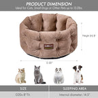 ClevaHome Deep Nest Cat Bed for Small Pets up to 15lbs - Round Cat Beds for Indoor Cats, Luxurious Velvet Feel, Extra High Sides, Machine Washable Comfort Pet Bed with Non-Slip Bottom (Warm Beige)