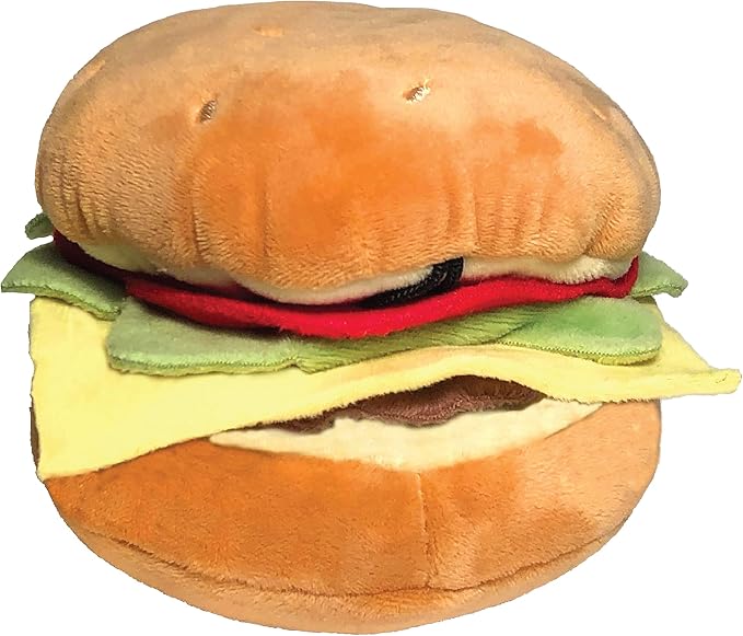 Huxley & Kent Funny Dog Toy w/Squeaker – Power Plush Squeaky Dog Toys for Small, Medium & Large Dogs – Soft Stuffed Animal for Indoor Play & Fetch - Hamburger, Large