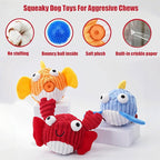 Squeak Dog Toys for Aggressive Chewers, No Stuffing Squeak Dog Chew Toys for Aggressive Chewers, Interactive Dog Toy Ball with Crinkle Paper for Medium Dogs, Large & Small Breeds (E-Crab+Fish)
