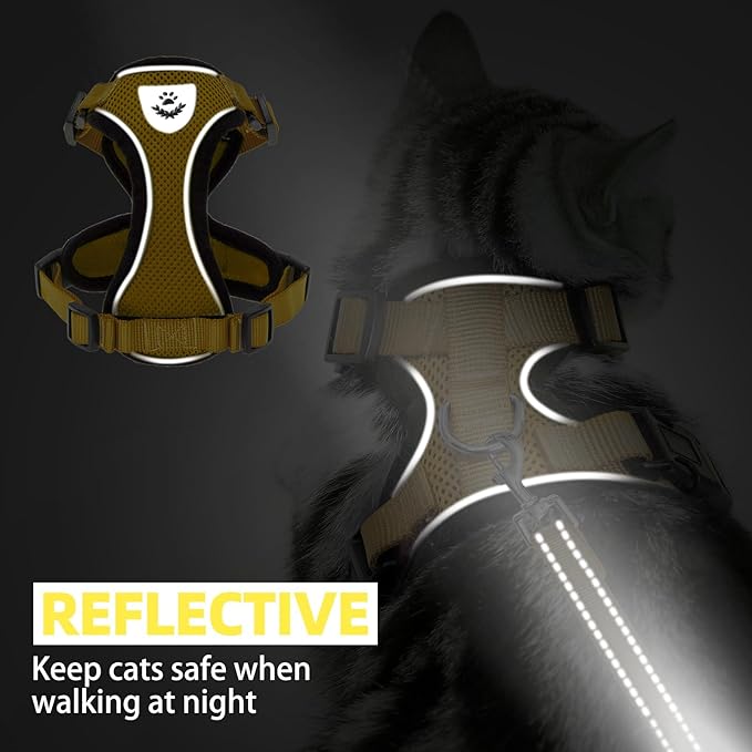 PUPTECK Cat Harness and Leash Set Escape Proof Reflective Cat Walking Harness Adjustable Soft Breathable Mesh Vest for Small Pets, Yellow, S