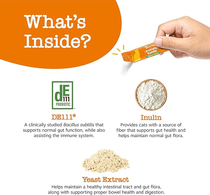 Zesty Paws Powder Probiotics for Cats - Meal Topper for Digestive, Immune System Support for Feline Biome - Premium DE111 Cat Probiotics for Digestive Health - Fiber & Yeast Extract - Pumpkin - 30 Ct