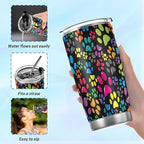 Tumbler Rainbow Dog Paw Cute Insulated Coffee Cup Beverage Container Travel Mug with Straw and Lid Double Wall Stainless Steel 20oz BPA-Free for Sport, Back to School