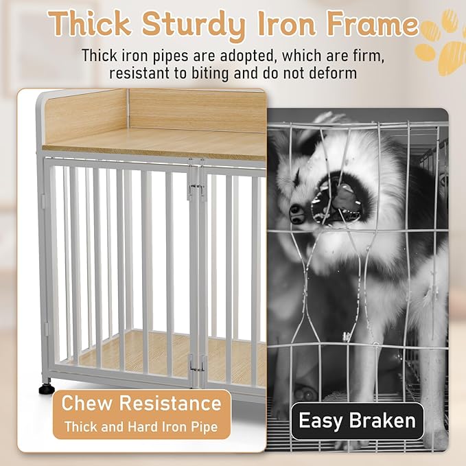 Dog Crate Furniture, Decorative Pet House End Table, Medium Dog Kennel Indoor, Wooden Dogs Cage Indoor, 42“ Heavy Duty Dogs Crate Furniture for Large and Medium