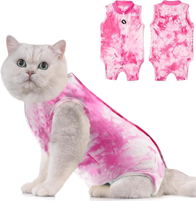Avont Cat Recovery Suit - Kitten Onesie for Cats After Surgery, Cone of Shame Alternative Surgical Spay Suit for Female Cat, Post-Surgery or Skin Diseases Protection -Tie-dye Pink(M)