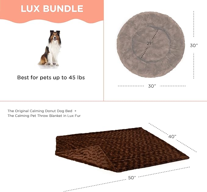 Best Friends by Sheri Bundle Set The Original Calming Lux Donut Cuddler Cat and Dog Bed + Pet Throw Blanket Dark Chocolate Medium 30" x 30"