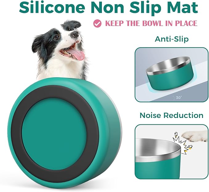 LIHONG Stainless Steel Dog Bowls for Small Medium Sized Dogs Non Slip,Insulated Dog Bowl,Pet Bowl for Food and Water,Rustproof(40oz,Deep Green)