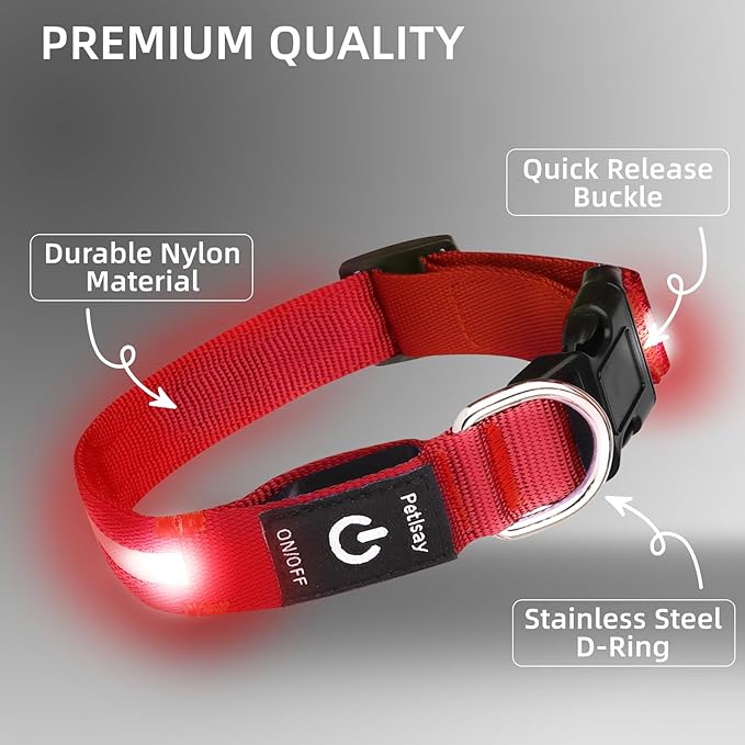 Super Bright LED Dog Collar - Fully Waterproof & Adjustable Glow Collar - USB-C Rechargeable for Night Walking, Safety - Flashing Lighted Collar for Dogs(Red,Large)