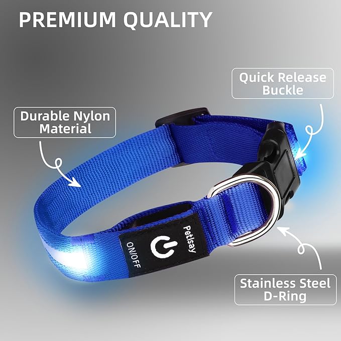 Super Bright LED Dog Collar - Fully Waterproof & Adjustable Glow Collar - USB-C Rechargeable for Night Walking, Safety - Flashing Lighted Collar for Dogs(Blue,Large)