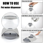 Pet Water Dispenser, 2.8L Automatic Gravity Cat Water Dispenser for Cats, Dogs & Rabbit, Detachable Cat Dog Water Dish Feeder with Spherical Waterer Bubble, Grey