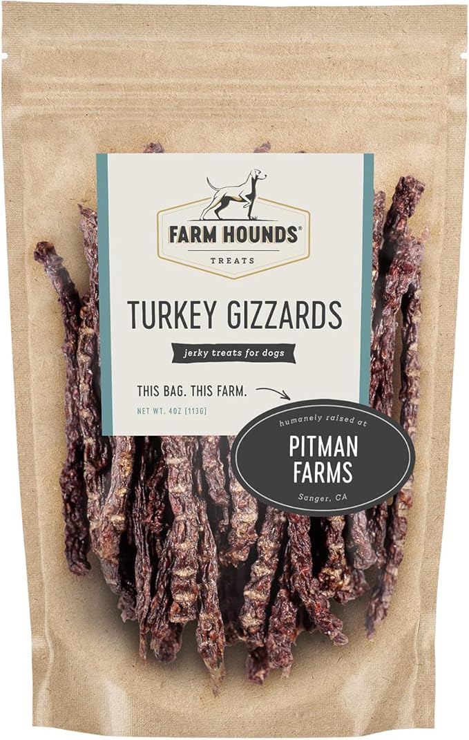 Farm Hounds - Turkey Gizzards - Premium Natural Jerky for Dogs - 100% Humanely Raised Turkey - Break-to-Size - Great for Training & Treats - No Added Fillers - Made in USA - 4oz - 1 Pack
