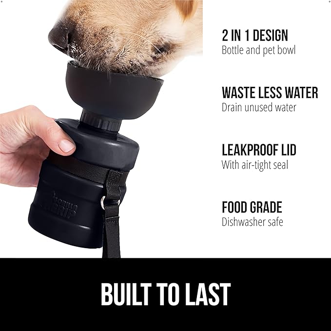 GORILLA GRIP Dog Water Bottle, Portable Water Bowl Dispenser for Dogs, 16 oz Leak Proof Pet Travel Squeeze Bottles, Food Grade Silicone, to Go Puppy Essentials, Hiking Camping Trip Accessories, Onyx
