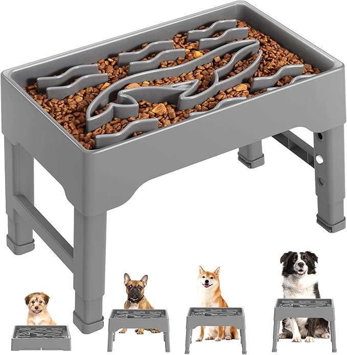 Slow Feeder Dog Bowls Large Breed, 9 Cups Elevated Dog Slow Feeder Bowl with 4 Adjustable Heights, Non Slip Anti Gulping Pet Food Bowl Stand for Medium & Large Breed