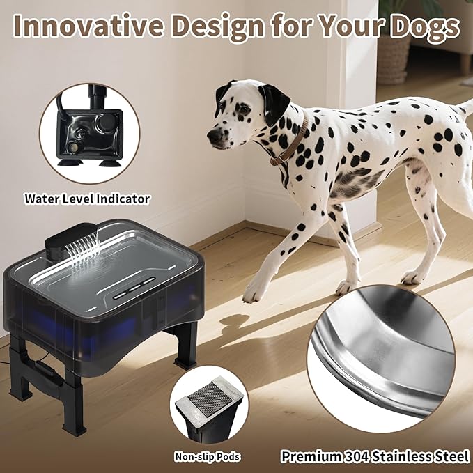 8.5L/2.25Gal Elevated Dog Water Fountain, Xetino 4 Height Adjustable Raised Dog Water Bowl Dispenser for Large Dogs with Stainless Steel Tray, Pet Water Fountain with Ultra Quiet Pump and Filter