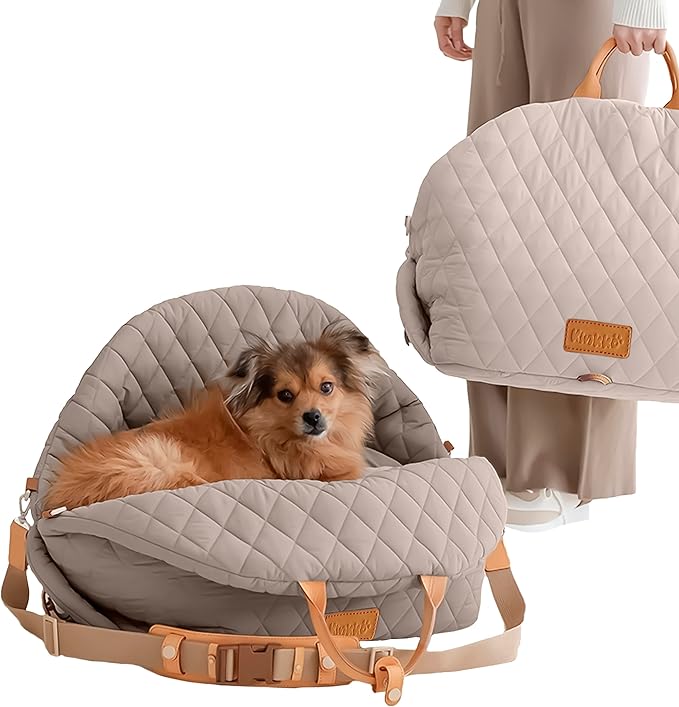 Dog Car Seat for Small Dogs – 3-in-1 Travel Carrier, Booster & Dog Bed for Car – Washable, Anti-Slip, Safety Straps – Fits Front & Back Seats – Cozy Pet Car Seat up to 25 lbs – Grey