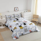 Erosebridal Kawaii Animal Comforter Twin Cute Cat Bedding for Girls Boys Kids, Black Polka Dots Bedding Sets & Collections, White Geometric Stripe Kitten Down Comforter, Funny Pet Bed Set Microfiber