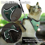 Cat Harness and Leash for Walking, Retractable Cat Harnesses and Leash Set Escape Proof, Breathable Soft Kitten Small Large Harness for Travel Training and Walking, Green, XS