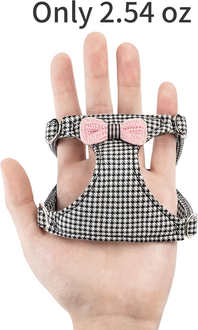 Puppytie No Pull Small Dog Harness with Multifunction Dog Leash,Lightweight Soft Adjustable No Choke Escape Proof Pet Harness Vest Pet Harness Vest,Knitted Black-White,S