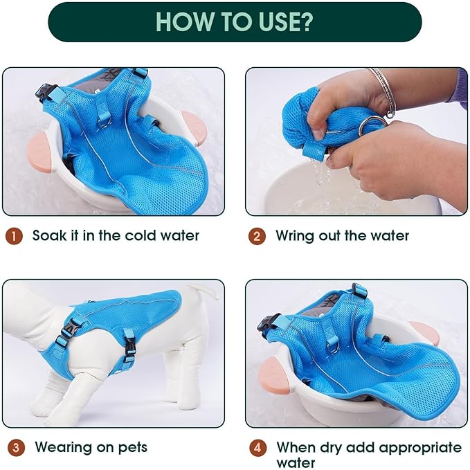 Kuoser Dog Cooling Vest, Puppy Cooling Coat,Breathable Cool Coat for Medium Dogs, Pet Jackets Reflective Summer Essentials Blue M