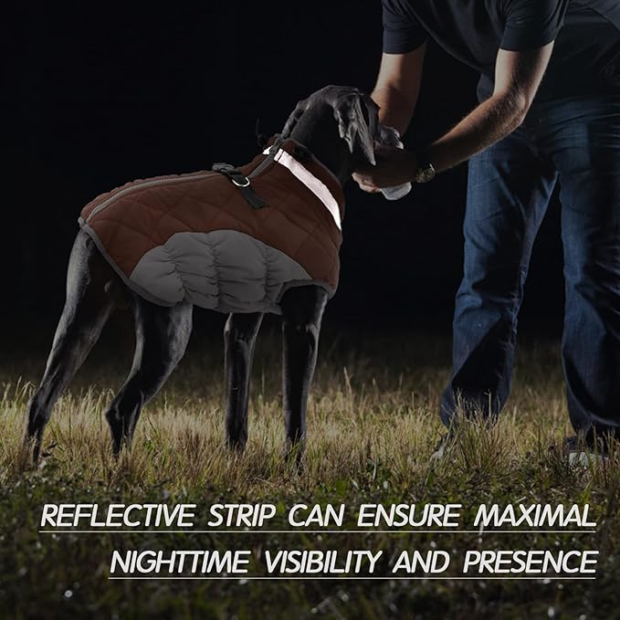 FUAMEY Dog Coat for Small Dogs,Waterproof Dog Winter Jacket with Harness Built in Puppy Cold Weather Coats Reflective Pet Vest with Zipper Warm Fleece Dogs Snowsuit Windproof Brown XS