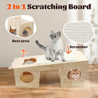 Cat Tower Scratcher, Cat House with Scratching Pad Horizontal Vertical Solid Wooden Cat Tree Furniture with Creative Cat House Condo for Indoor Cats Sunbathing, Relaxing and Sightseeing
