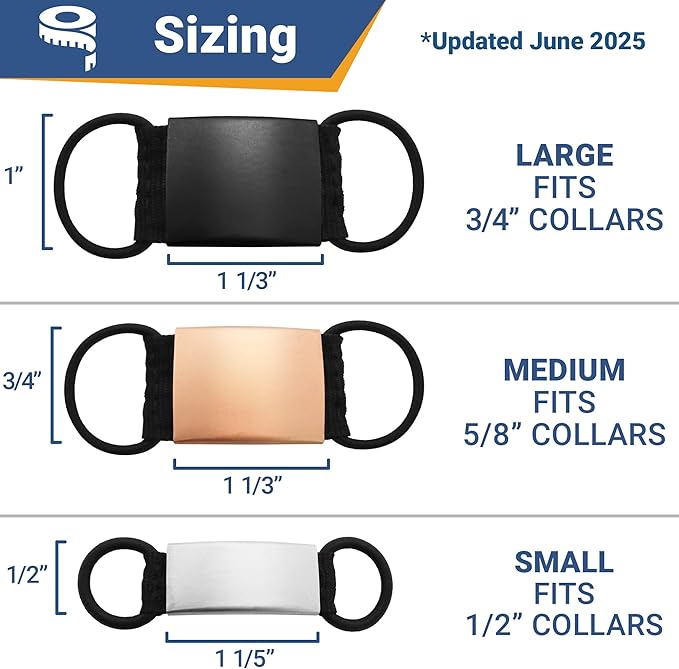 GoTags Quiet Slide On Pet ID Tags for Dogs and Cats, Silent Jingle Free Personalized Engraved Custom Stainless Steel Name Tags, Small Medium Large and 4 Color Options, Fits Most Collar Types