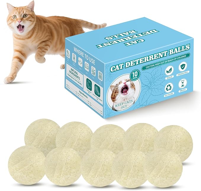 10Pack Cat Repellent Outdoor & Indoor: Natural Cat Deterrent Essential Oils Ball-Natural Extract Essential Oil, Anti Cat Scratch for Furniture, Keep Cats Off Yard Garden Lawn Plants Trash Can (10Pack)