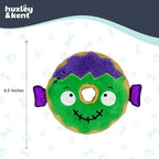 Huxley & Kent Halloween Funny Dog Toy w/Squeaker – Power Plush Squeaky Dog Toys for Small, Medium & Large Dogs – Soft Stuffed Animal for Indoor Play & Fetch - Frankenstein Donut, One Size