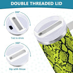 Boccsty Neon Green Snakeskin Insulated Tumblers Reusable Stainless Steel Tumbler 30 oz Cup Coffee Travel Mug Water Bottle with Handle & Flip Straw for Home Office Car