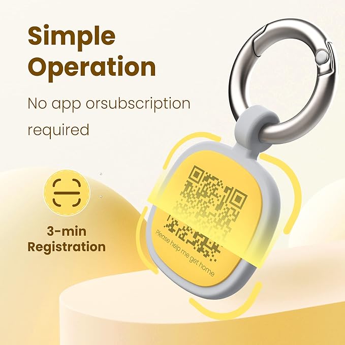 Pawaii QR Code Pet ID Tag, Silent Silicone Dog ID Tag, Modifiable Pet Online Profile, Free Online Pet Page Emergency Contact, Scan QR Receive Instant Pet Location Alert Email, 1Pack (Yellow)