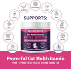 Cat Multivitamin with Grass-Fed Beef Bone Broth – Daily Supplement for Immune, Joint, Skin, Coat & Gut Health – Omega 3s, Lysine, Beta Glucan, Vitamins A-E, C, D – 180 Day Supply – No Fillers