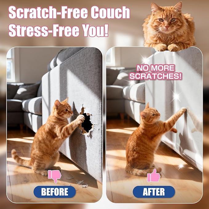 20PCS Cat Scratch Furniture Protector, Couch Protectors Tape from Cats Claws Scratching, Single Sided Clear Sticky Sheets Proof Clawing Sofa Corner Protection Cover Anti Scratch for Furniture