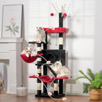 Cat Tree, Multi-Level Gothic Cat Tower for Indoor Cats, Cat Condo with Cat Scratching Post and Board, Cat Hammock, Black and Red GCT011BR