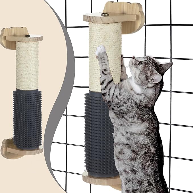 haozaikeji Cat Scratching Post for Crate Cage, Cage Mount Cat Scratcher Cage Scratcher Pole Natural Sisal Cat Scratching Post with Self Groomer and Massager for Indoor Cats Kitten