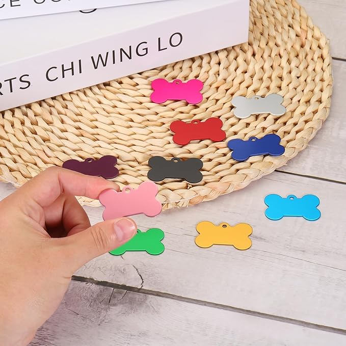 MECCANIXITY Bone Shaped Dog Tag Pet ID Tags, 38mmx25mm/1.5" x1 Metal Blue Blank Dog Tags Cat Tags with Ring for Dog Cat, Pendant Crafts, Pack of 30