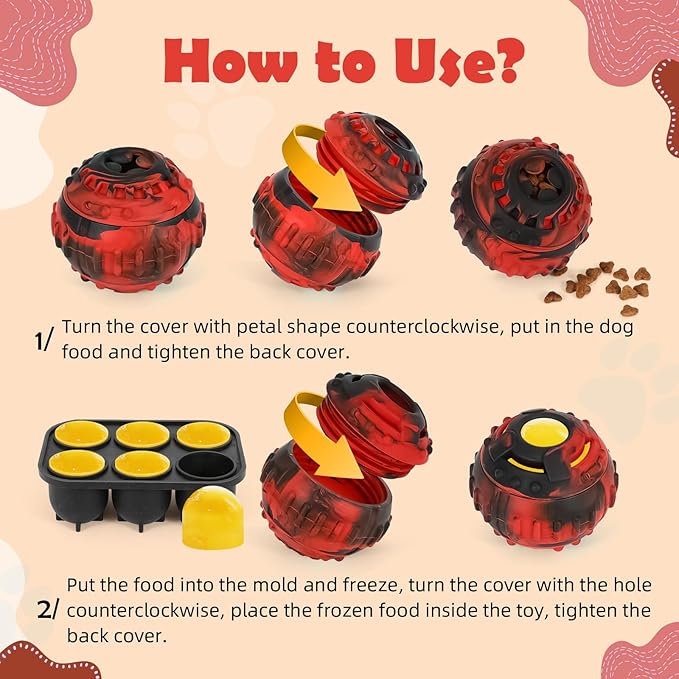 Dog Toys for Boredom - Frozen Treats, Refillable Freezable Dogs Food, Reduces Anxiety Chew Toy, Easy to Clean, Treats Dispensing, 4-in-1 Enrichment